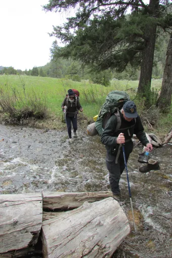 Fording the Creek - YNP Yellowstone, hiking, backpacking, trekking, river ford
