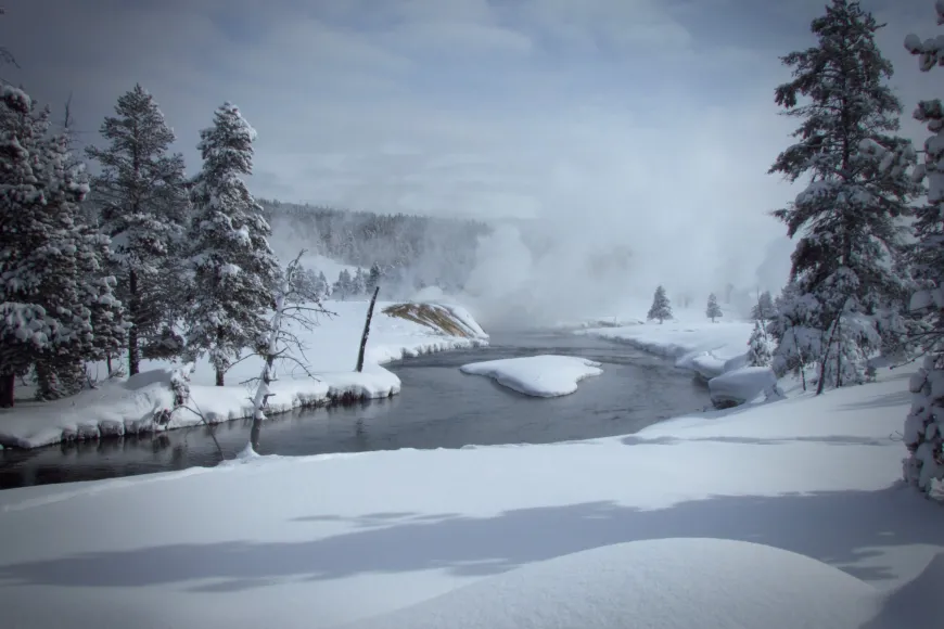 Geysers in Snow  Geysers Basin covered in Snow - Yellowstone National Park